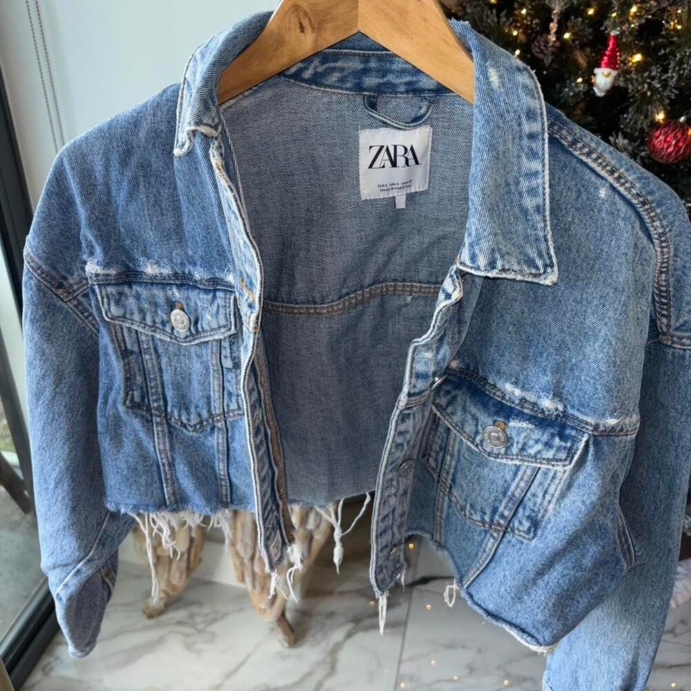 Zara Cropped Light Blue Denim Jean Jacket - Picture 2 of 5